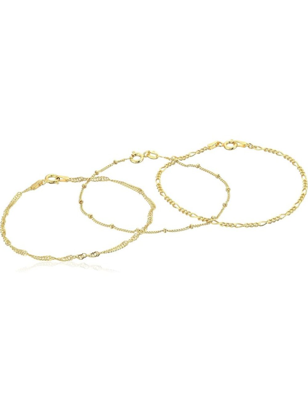 Chic Set of 3 Chain Bracelets: Singapore, Figaro & Bead Station Styles